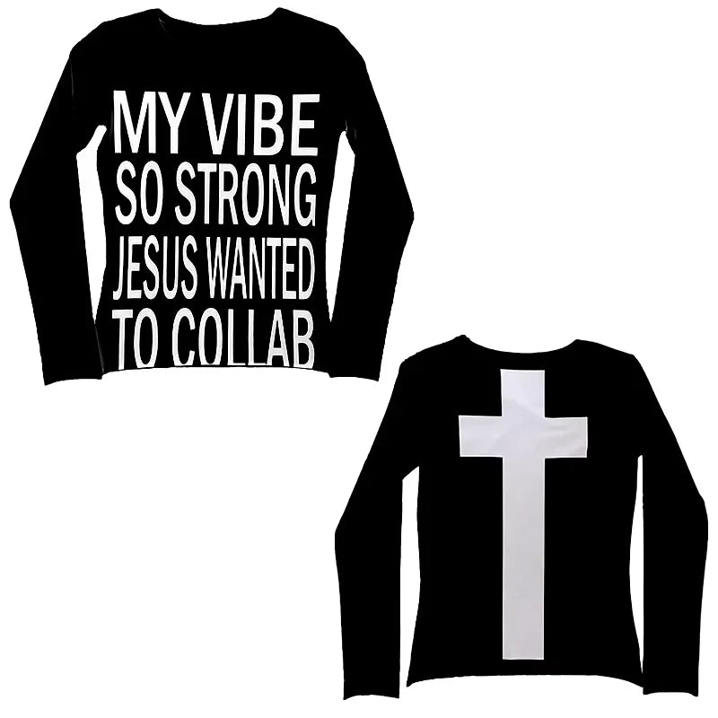Y2k style aesthetic sweet and sexy long sleeved top for women's casual gothic punk printed T-shirt Harajuku Grunge clothes Emo
