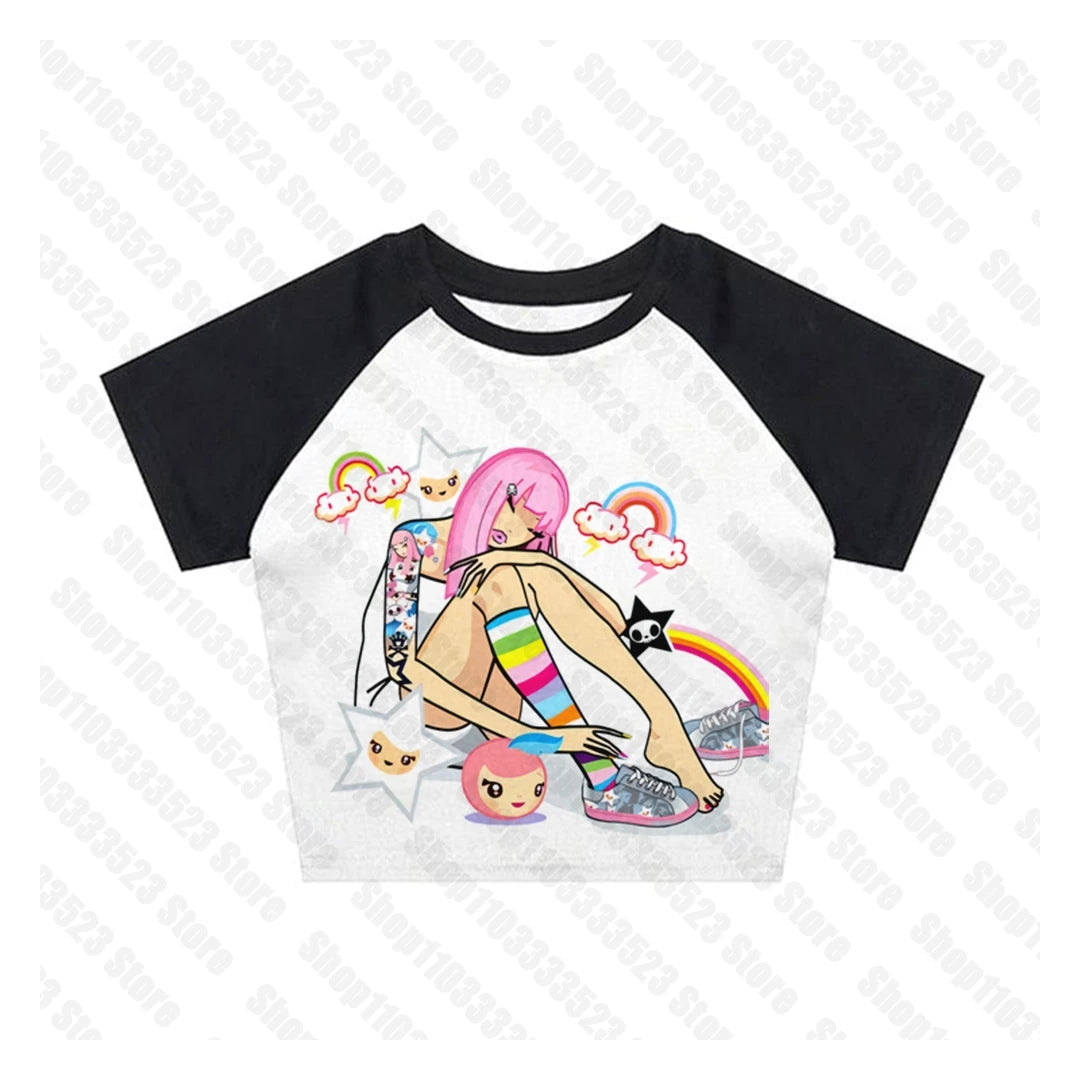 2000s E-girl Goth Women Vest Tank Top Aesthetic Streetwear Vintage Casual Short Sleeve T-Shirts Punk Y2k Style Clothes Baby Tees