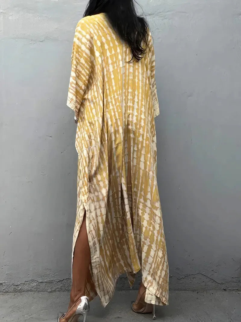 2025 Spring and Summer Smudged Positioning Printed Long Vacation Beach Skirt Bikini Cover-Up Swimsuit Sun Protection Jacket