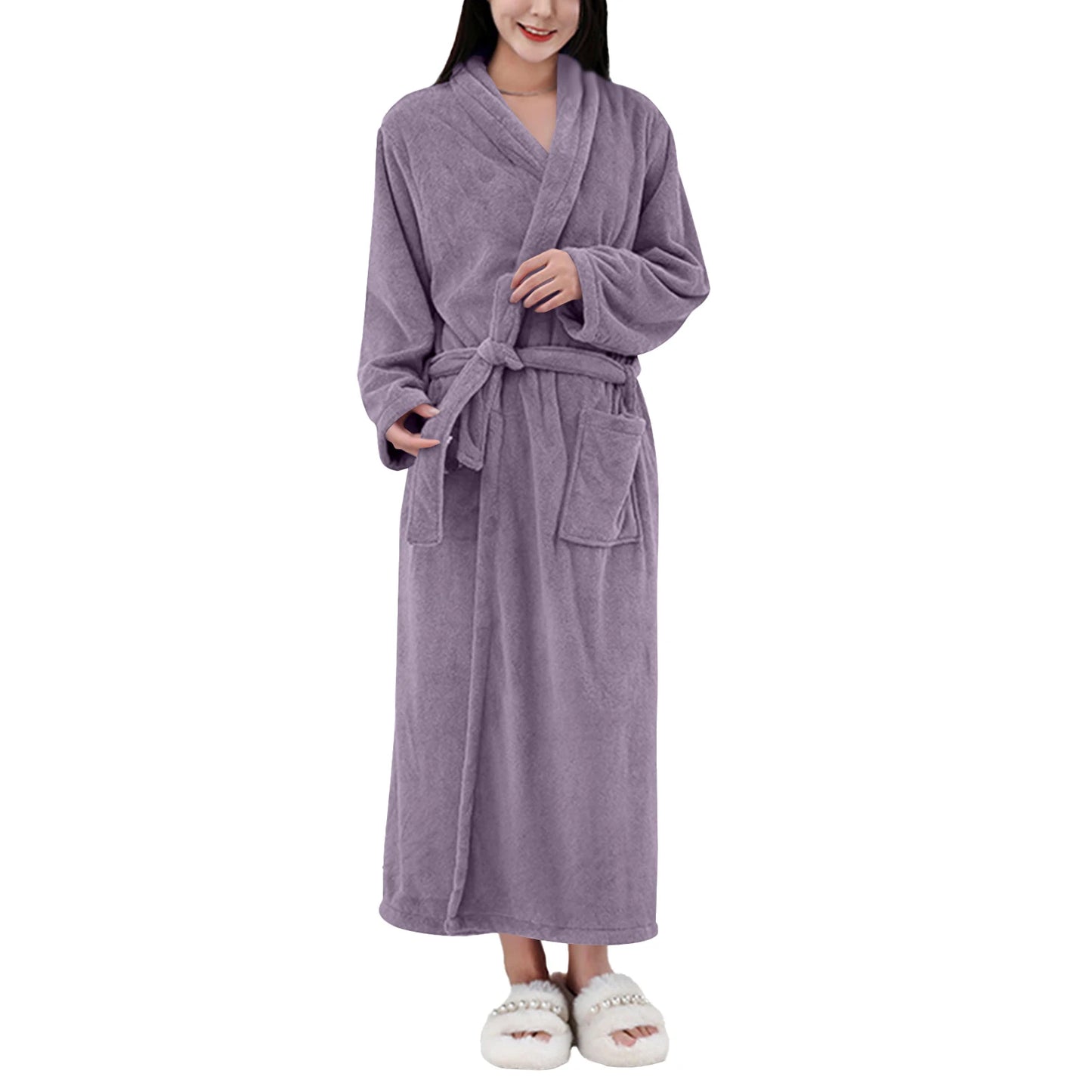 Women's Coral Fleece Robe Autumn Winter New Style Medium Length Home Indoor Wear Warmth Comfortable Sleepwear Nightgown