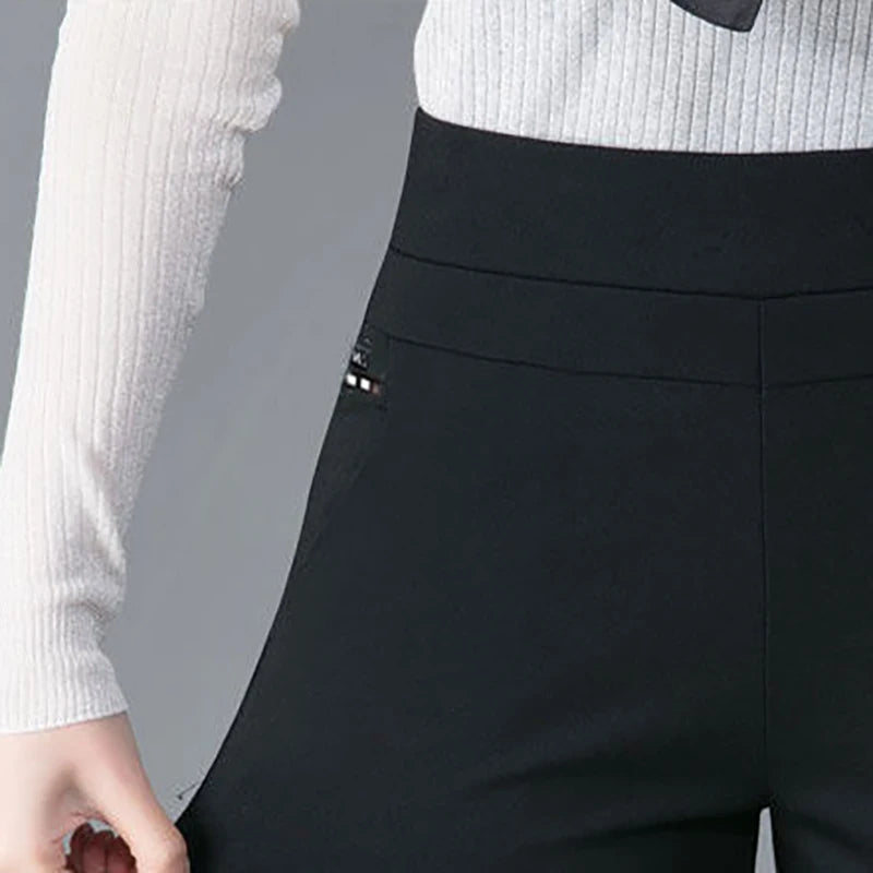 2025 Autumn Winter Casual Elegant Office Slimming Solid Color Fleecing Thick Thin Women's Pants Elastic Waist Tight Pencil Pants