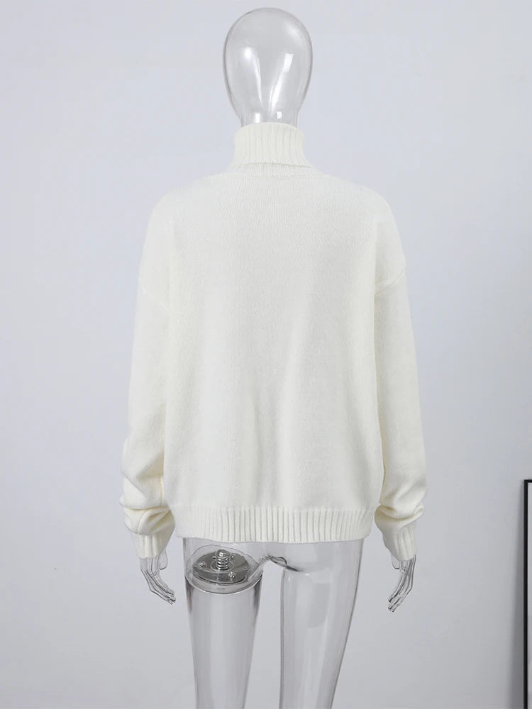 Women's 2 Pcs Suits Printed Pullover Sweater Pants Sets Street Female Turtleneck Long Sleeve Tops High Waist Trousers New Outfit