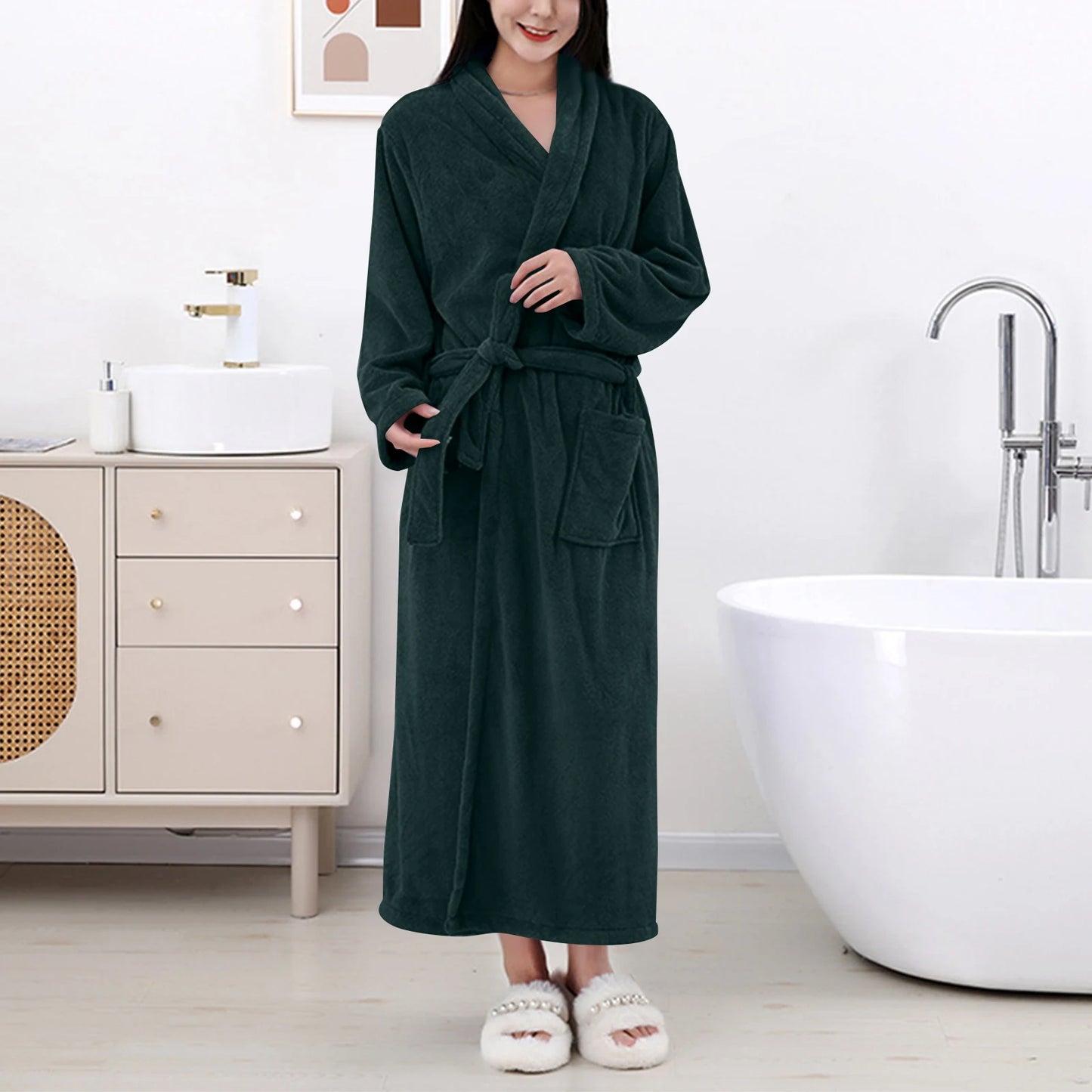 Women's Coral Fleece Robe Autumn Winter New Style Medium Length Home Indoor Wear Warmth Comfortable Sleepwear Nightgown