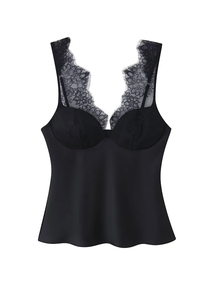 Women's Elegant Camisoles Sexy Splice Lace Sleeveless Sling Top Fashion Slimming Vintage Tank Top 2026 New Lady Street Wear
