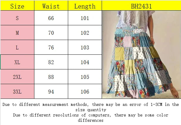 2025 Printed Splicing Women's Fashion Floral High Waist Skirt Long Skirt
