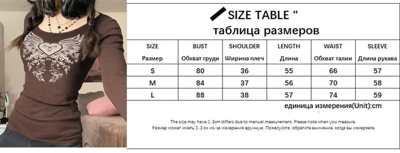 Y2K Grunge Cyber Mall Goth Thermal T-shirt Skulls Graphic Print Long Sleeve Pullovers Tops Women 90s Vintage Aesthetic Tees