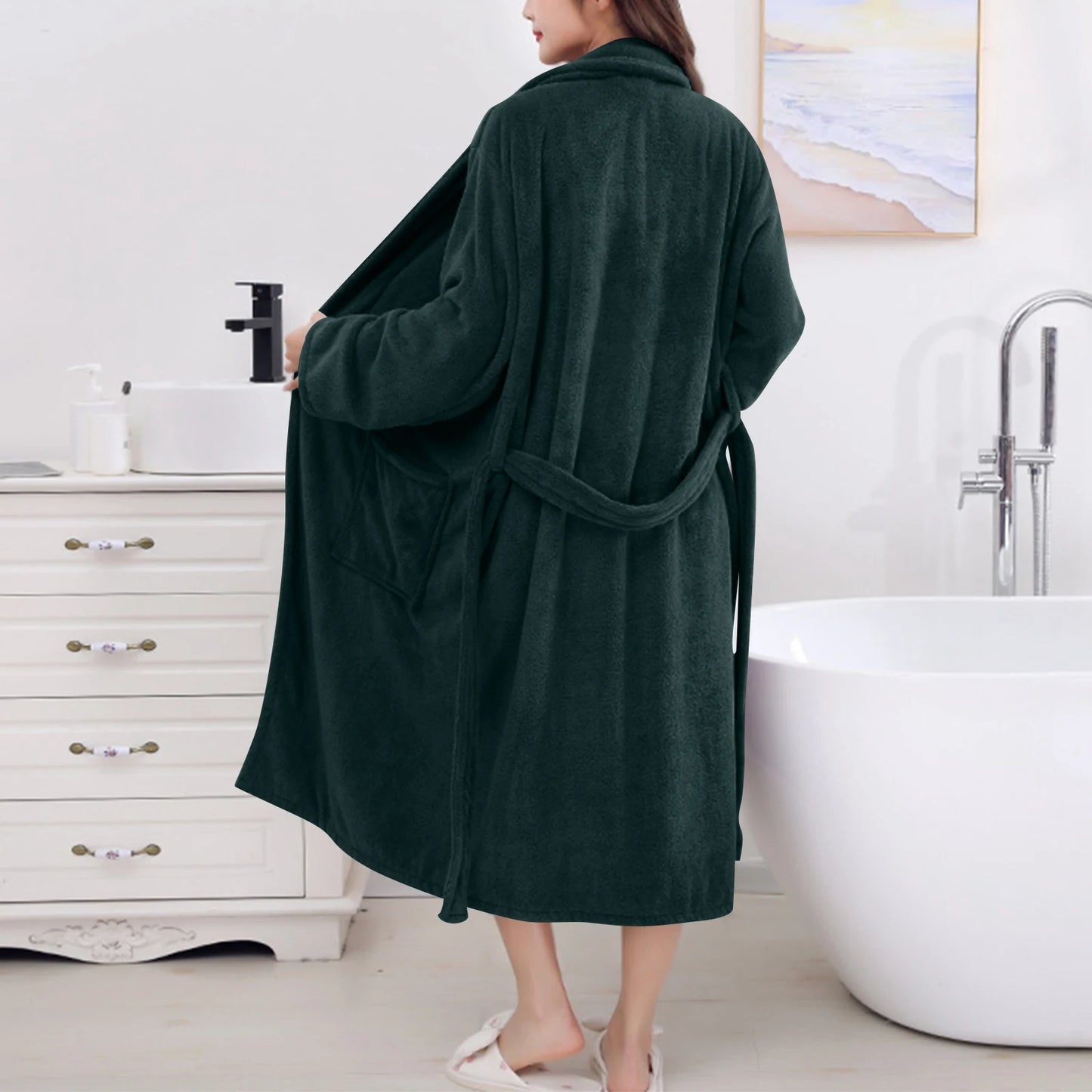 Women's Coral Fleece Robe Autumn Winter New Style Medium Length Home Indoor Wear Warmth Comfortable Sleepwear Nightgown