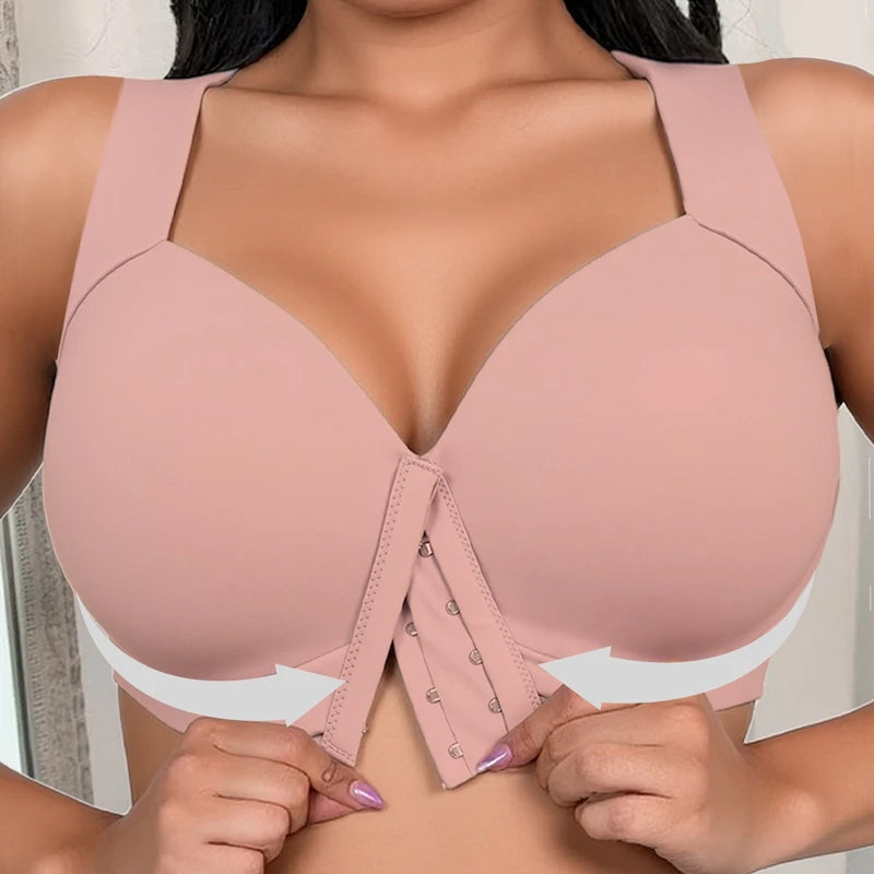 Women's Adjustable Front Button Bra Large Cup Thin Cup Glossy Seamless Comfortable Back Support Vest Style
