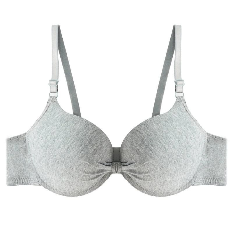 Women's Sexy Cotton Gathered Bra Deep V Underwire Ladied  Brassiere Push Up Lingerie Solid Bras Backless Intimate Underwear