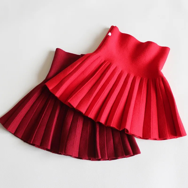 1pcs Girls Knit Skirts Baby Autumn Winter Princess pleated Skirts Childrens Student High Waist Mini Tutu Skirts Kids Solid Dress