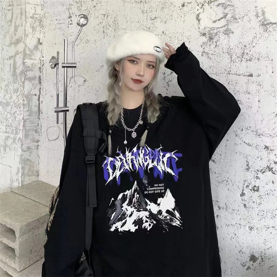 Women T shirts four seasons Woman clothing Y2k Top Sweatshirt 2023 korean Fashion Long Sleeves Tee Loose Couple Graphic T-shirt