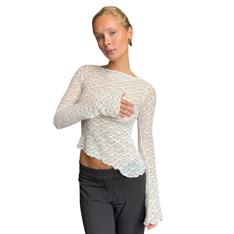 Women's Low-Cut Long Sleeve T-shirt Autumn Sexy Solid Color Streetwear Elegant Casual Slim Fit Versatile Female Tees