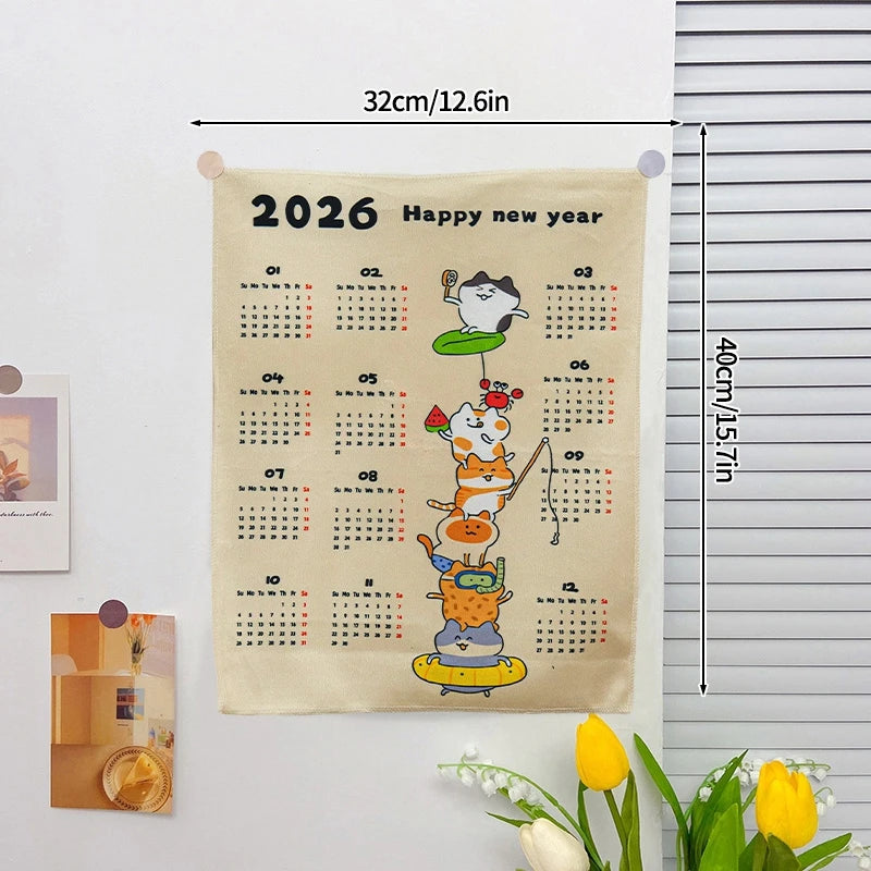 2026 New Year Tapestry 2026 Calendar Backdrop Cloth Dormitory Bedroom Decorative Background Cloth INS Wall Hanging Blanket