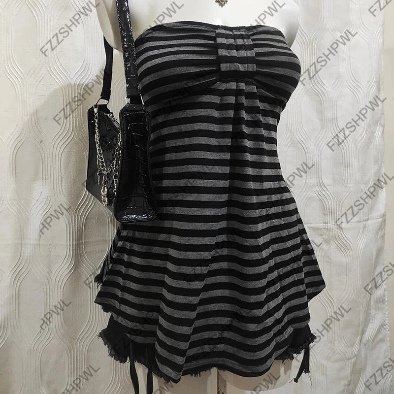 Y2k Tank Top Streetwear Punk Harajuku Stripe Print Unique Crop top Spicy Girls Casua Rock Goth Sleeveless Top Chic Hip Hop Vest