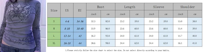 Y2K Grunge Cyber Mall Goth Thermal T-shirt Skulls Graphic Print Long Sleeve Pullovers Tops Women 90s Vintage Aesthetic Tees