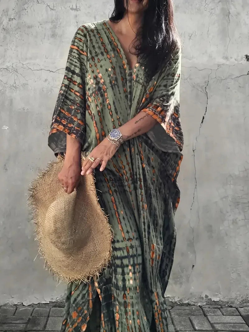 2025 Spring and Summer Smudged Positioning Printed Long Vacation Beach Skirt Bikini Cover-Up Swimsuit Sun Protection Jacket