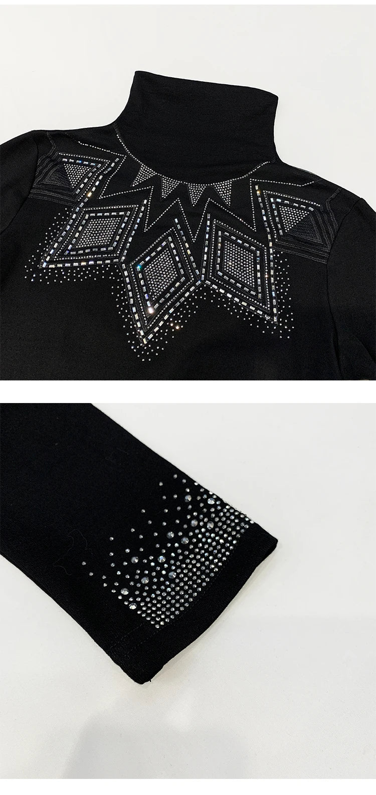 2025 European Station Long Sleeve Women Tees Autumn Winter New Stand collar Hot Diamond T Shirt Fashion Slim Mesh Tops