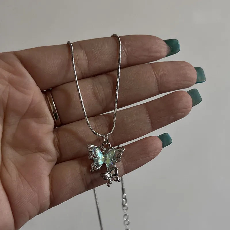Y2K Crystal Butterfly Heart Necklace Fashion Kpop Shiny Clavicle Chain Necklaces for Women Girls New Trend Party Gifts Jewelry