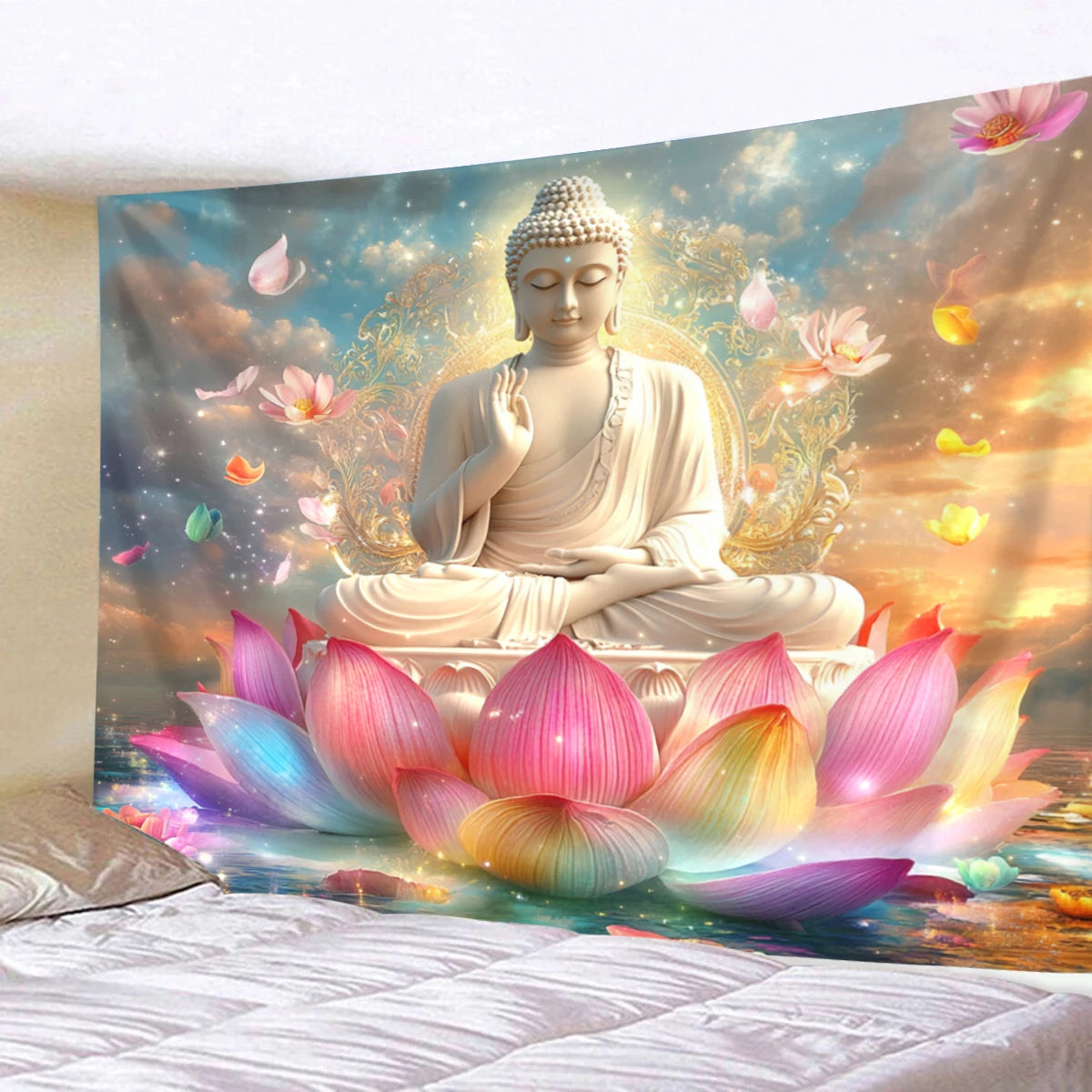 1pc Buddha statue and lotus tapestry, mysterious Buddha statue meditation meditation yoga spiritual religious tapestry
