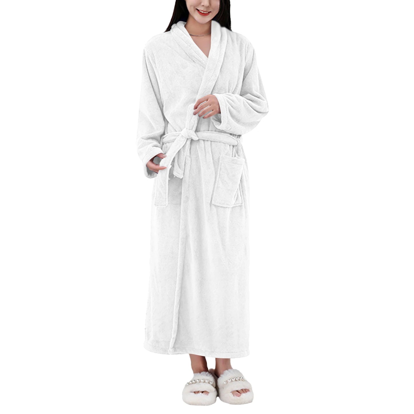 Women's Coral Fleece Robe Autumn Winter New Style Medium Length Home Indoor Wear Warmth Comfortable Sleepwear Nightgown