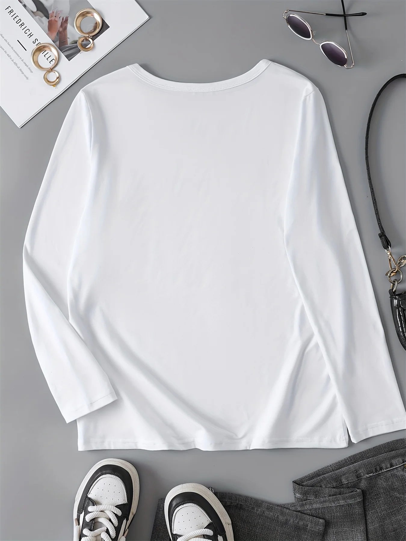 100% pure cotton women's spring and autumn comfortable casual long sleeved Paris graphic printed round neck T-shirt