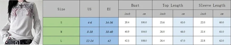 Women Y2k Fairy Grunge Shirt Vintage Graphic Print Long Sleeve Tee Shirt Tops Teen Girls Grunge Aesthetic Clothes Streetwear