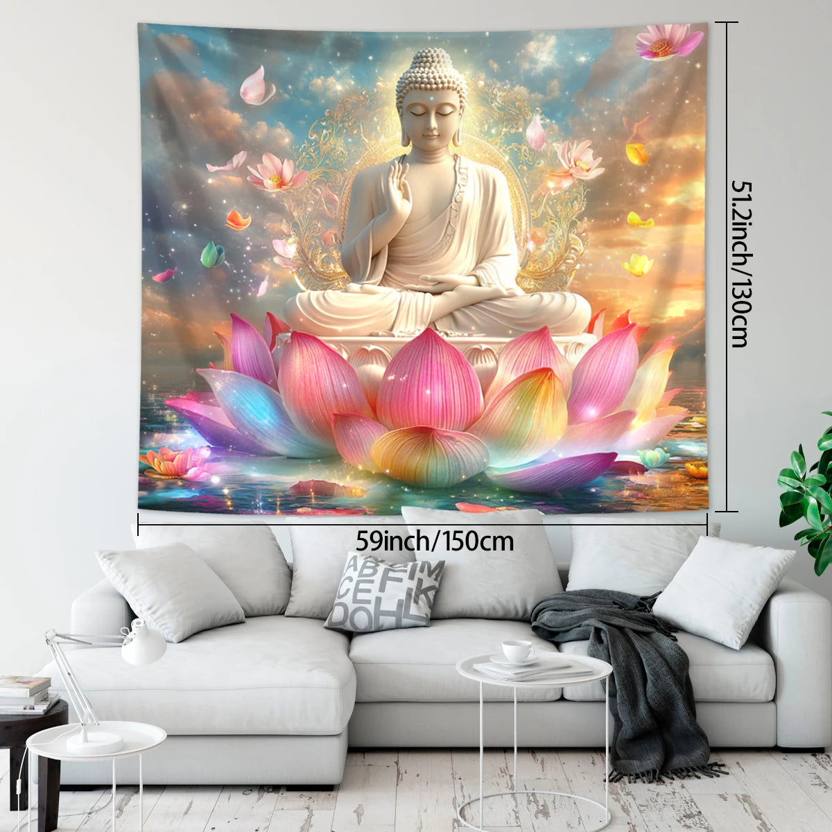 1pc Buddha statue and lotus tapestry, mysterious Buddha statue meditation meditation yoga spiritual religious tapestry