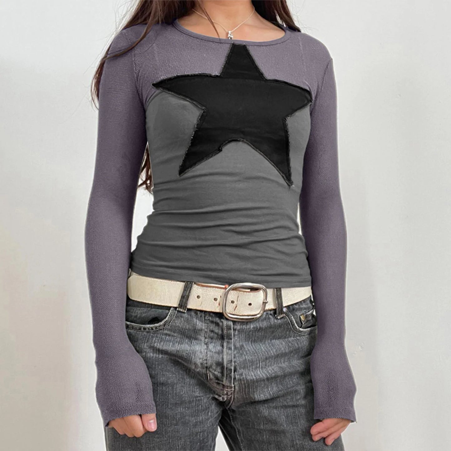 2000s Y2K Cyber Grunge Vintage T-shirt Graphic Print O Neck Long Sleeve Tee Women Slim Fit Crop Tops EGirl Skater Emo Streetwear