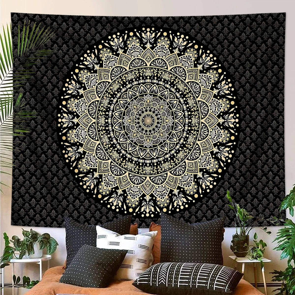 1pc Bohemian Mandala Tapestry, Retro Plant Flower psychedelic Tapestry, Hippie Style Room Decoration Wall Hanging