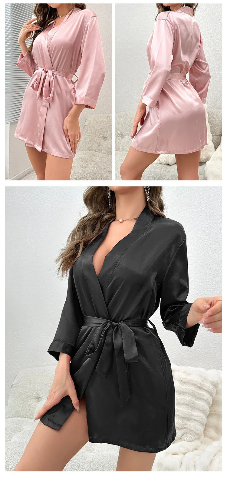 Women's Short Kimono Robe Silky Satin Bathrobe Bride Bridesmaids Getting Ready Sleepwear Soft Nightgown