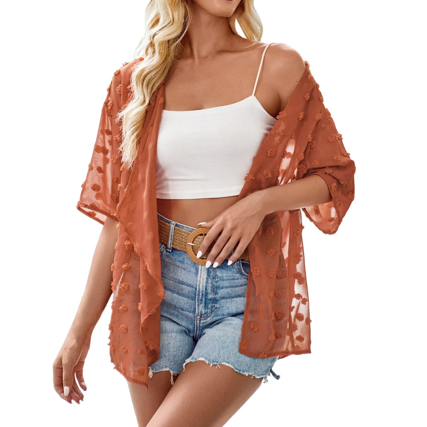 2025 Spring Summer Womens Swimwear Cover-Ups Sexy Open Front Beachwear See-Through Swimsuit Kimono Cardigan Bikini Cover Up