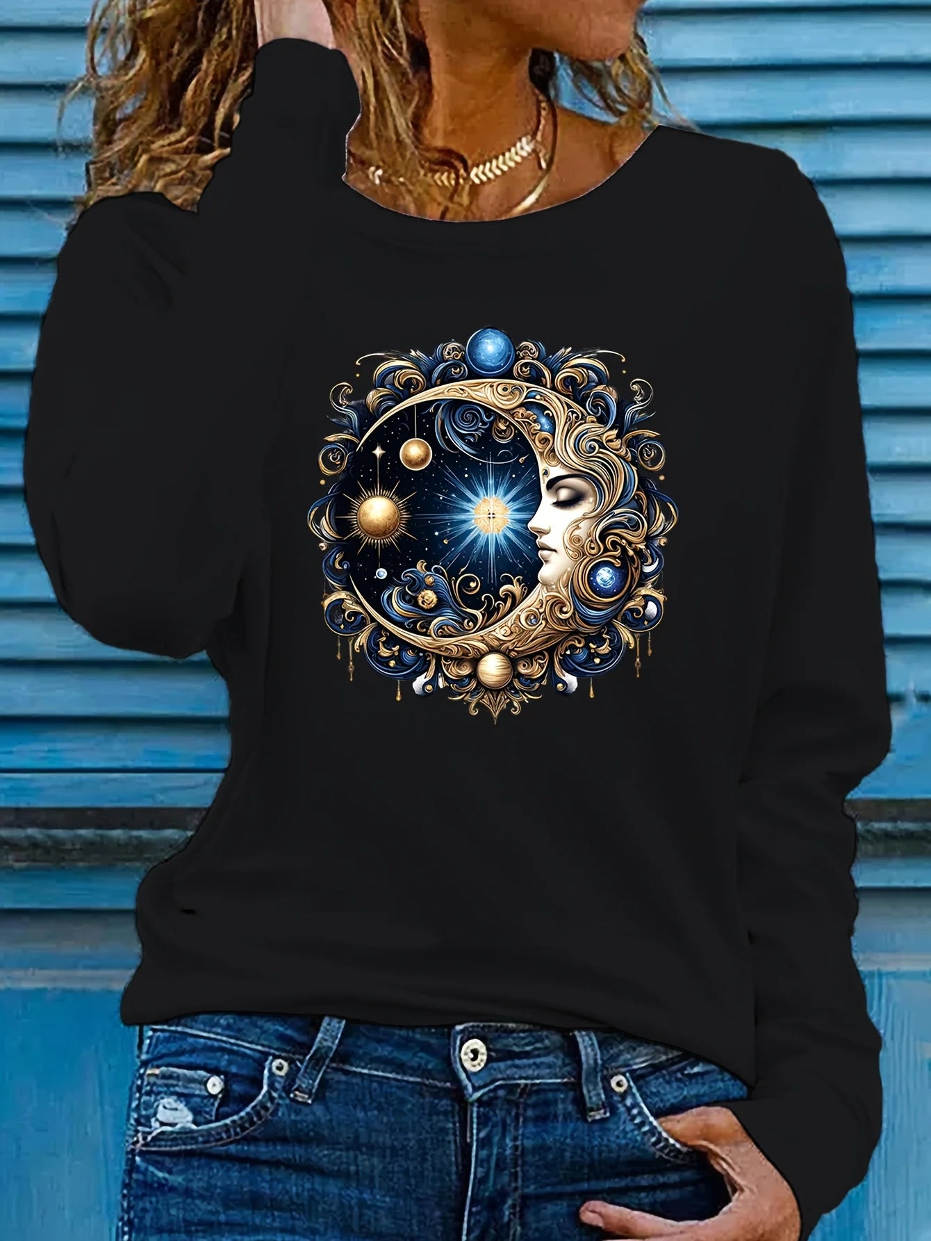 100% pure cotton women's spring and autumn comfortable casual long sleeved Paris graphic printed round neck T-shirt