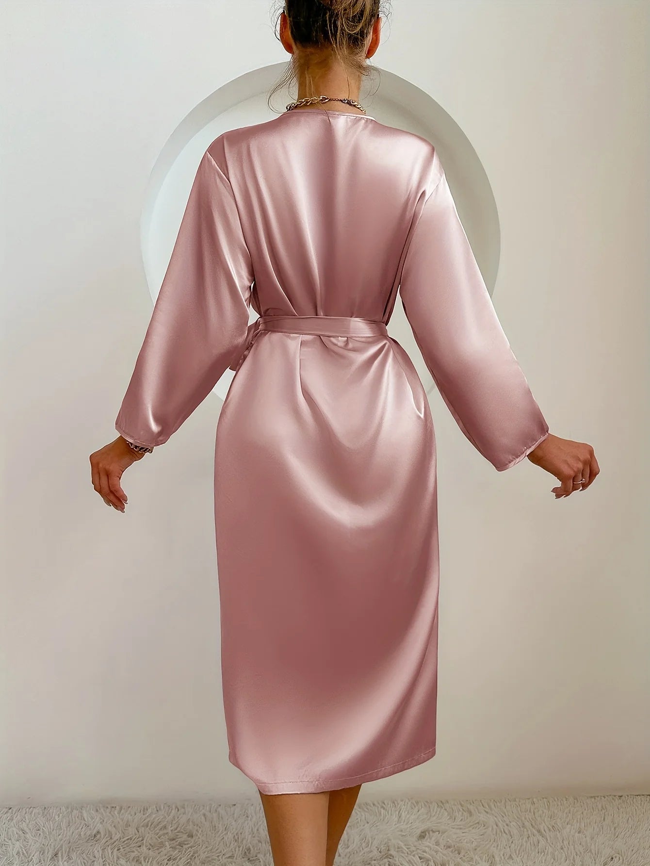Women's Satin Robe Belted Elegant Solid Color Silky Comfort Bathrobe Loungewear