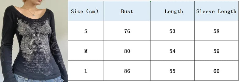 Women Y2k Fairy Grunge Shirt Vintage Graphic Print Long Sleeve Tee Shirt Tops Teen Girls Grunge Aesthetic Clothes Streetwear