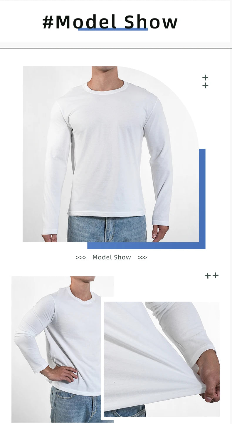 1PC Cotton Mens O-Neck T Shirts Casual Long Sleeve Top Moisture Wicking Heavyweight Tees Tanks Classic Loose Fit Tshirts for Men