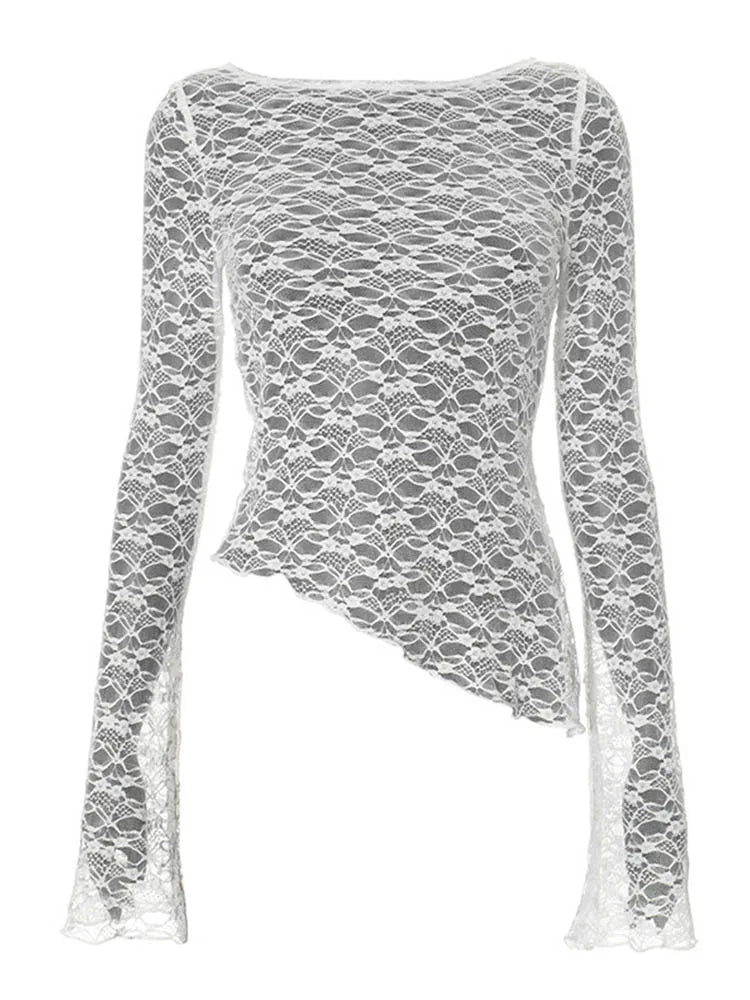 Women's Low-Cut Long Sleeve T-shirt Autumn Sexy Solid Color Streetwear Elegant Casual Slim Fit Versatile Female Tees