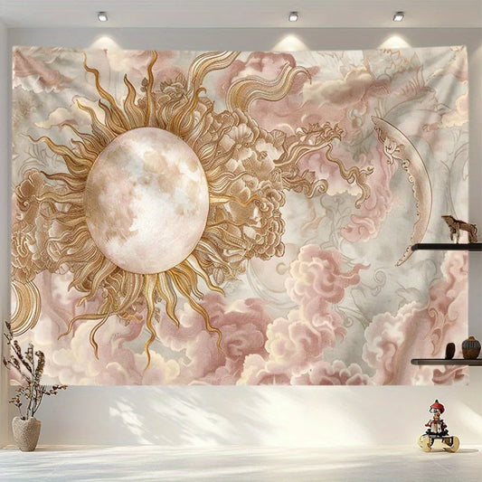 1pc Vintage Floral Sun Tapestry - Polyester Fabric, Machine Washable, Suitable for Bedroom and Living Room Decoration