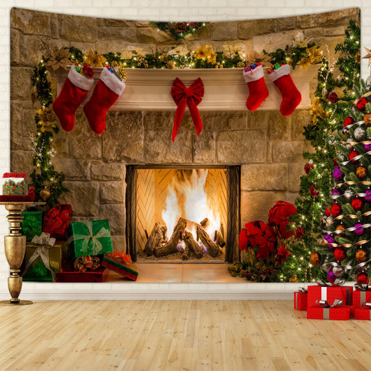 1pc Christmas decoration tapestry, Christmas fireplace Christmas tree tapestry, Christmas shooting background cloth tapestry