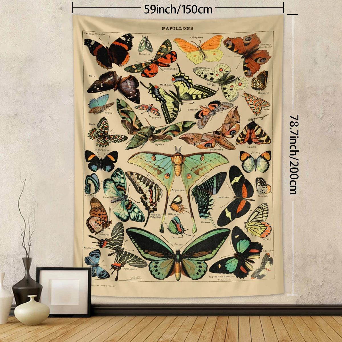 1pc Retro Butterfly Tapestry, Colorful Butterfly Retro Tapestry Wall Hanging, Insect Butterfly Tapestry Bedroom Decoration