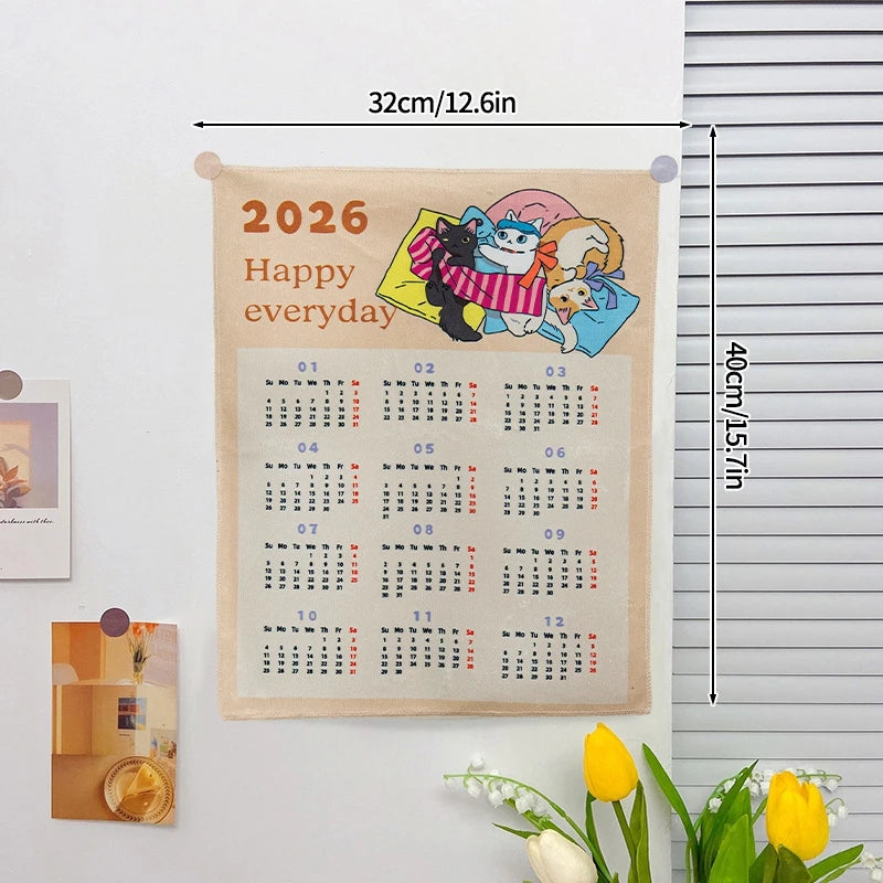 2026 New Year Tapestry 2026 Calendar Backdrop Cloth Dormitory Bedroom Decorative Background Cloth INS Wall Hanging Blanket