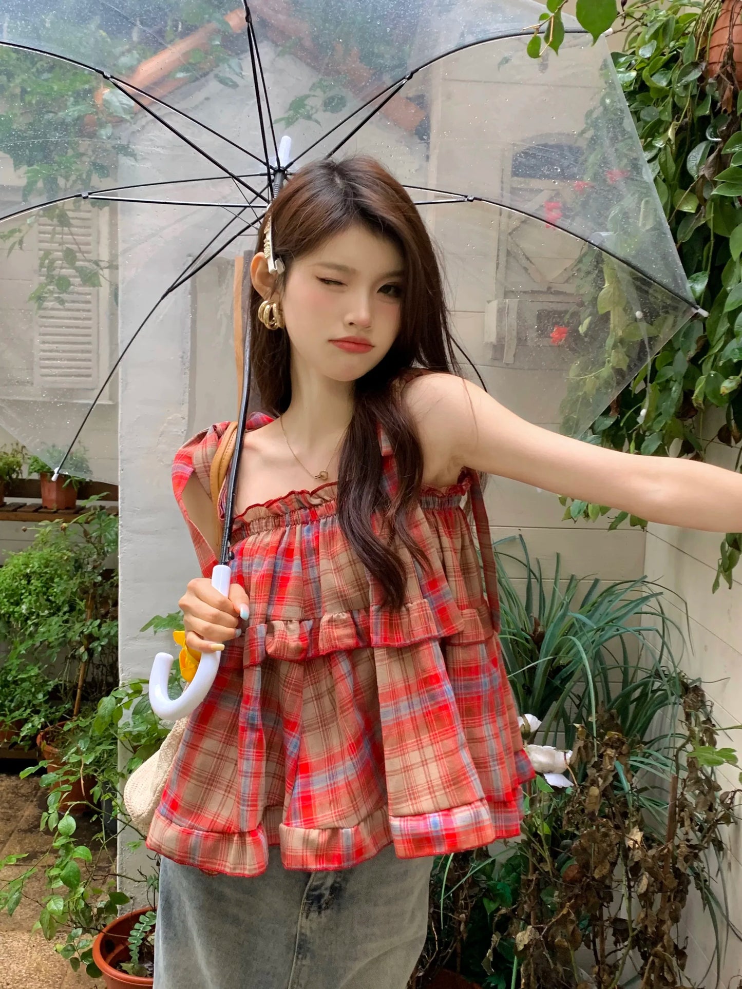 Y2K Hot Women Summer Acubi Japan Vintage Gyaru Tanks & Camis Lace Up Green Crop Top Plaid Strap Sleeveless Tank Tops Clothes