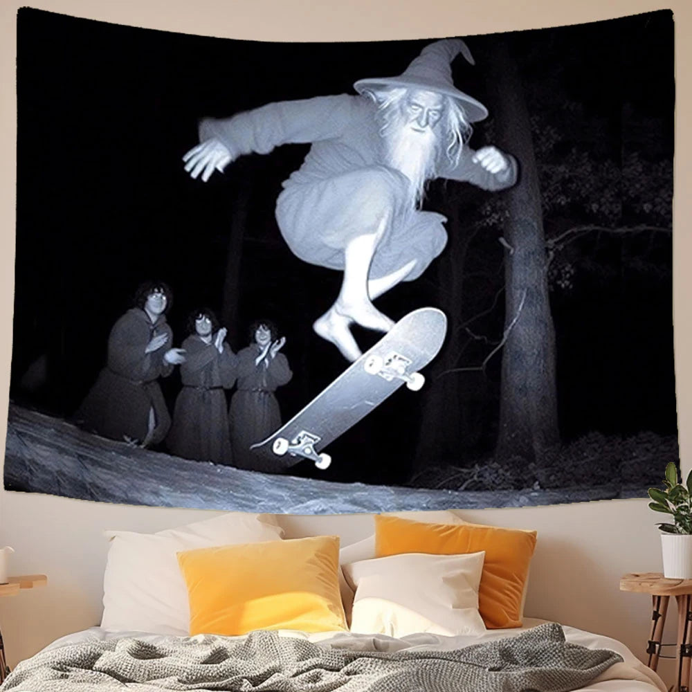 1 Pc Skateboarding Old For Man Tapestry - Cool Sports Wall Hanging For Bedroom, Living Room, Dorm Decor | Washable Polyester