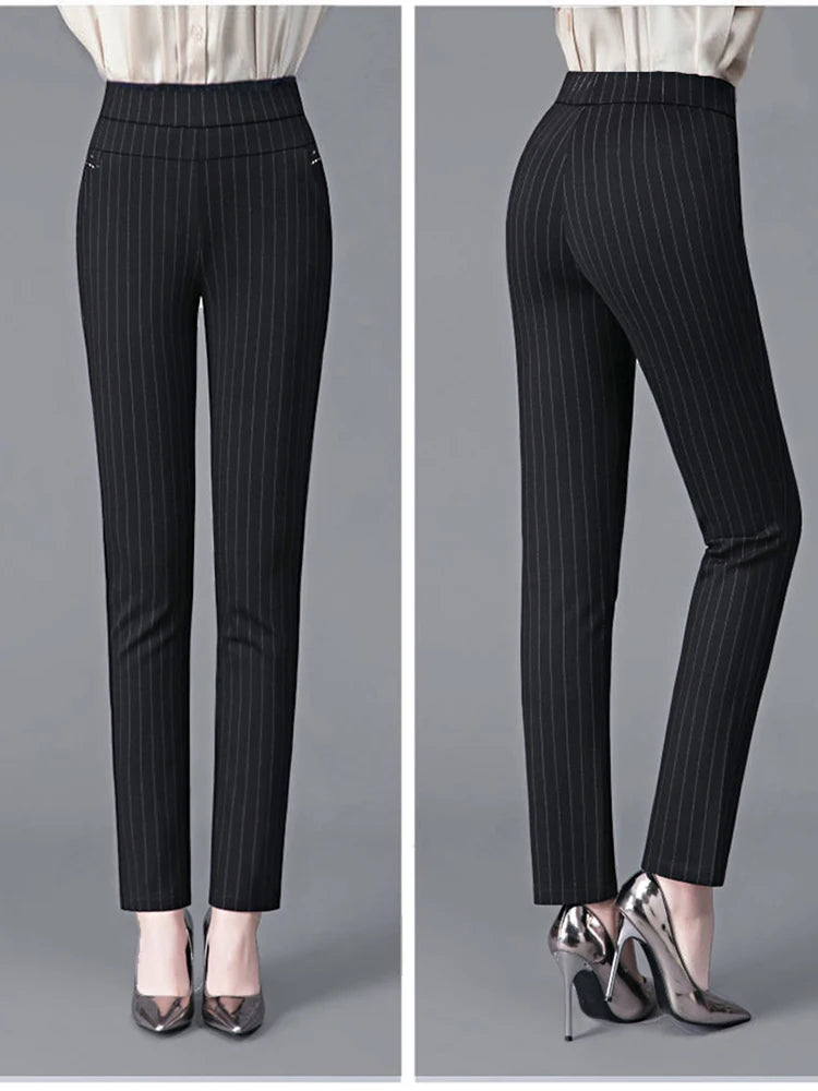 2025 Autumn Winter Casual Elegant Office Slimming Solid Color Fleecing Thick Thin Women's Pants Elastic Waist Tight Pencil Pants