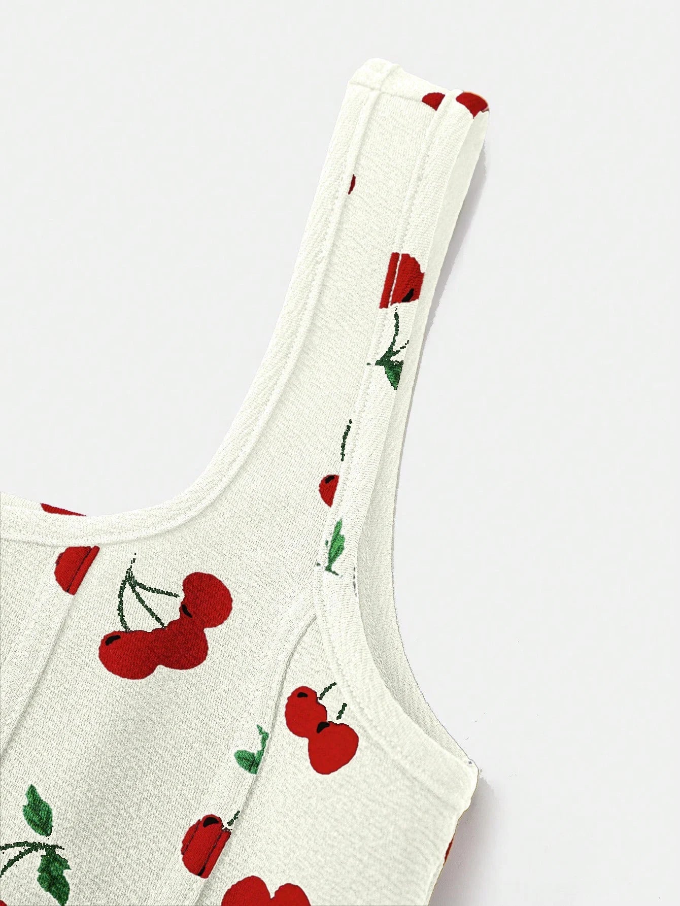 Women's Summer Casual Sleeveless Cherry Print Cropped Tank Top, Fashionable Women's Daily Wear Tops