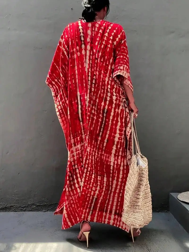 2025 Spring and Summer Smudged Positioning Printed Long Vacation Beach Skirt Bikini Cover-Up Swimsuit Sun Protection Jacket