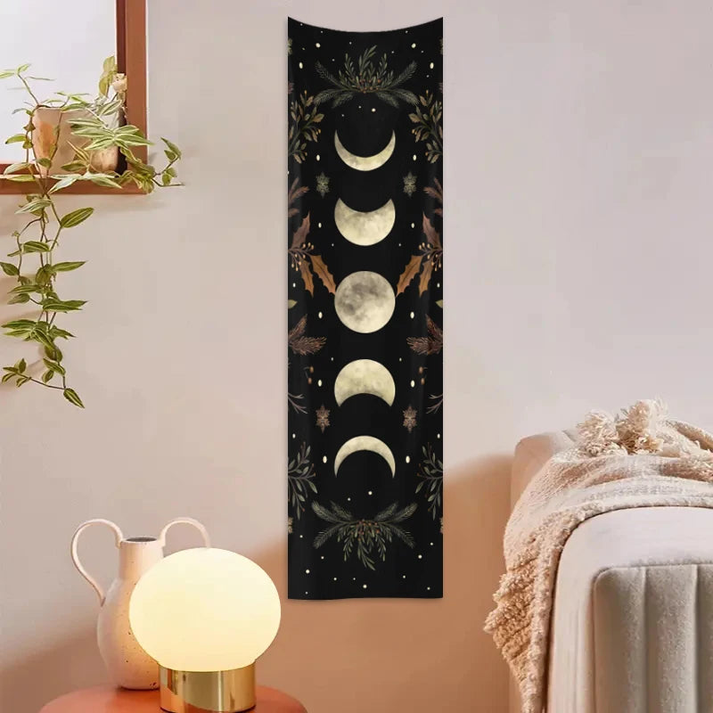 1pc Moon phase tapestry, plant flower butterfly tapestry, moth tapestry, room living room decoration, background wall hanging