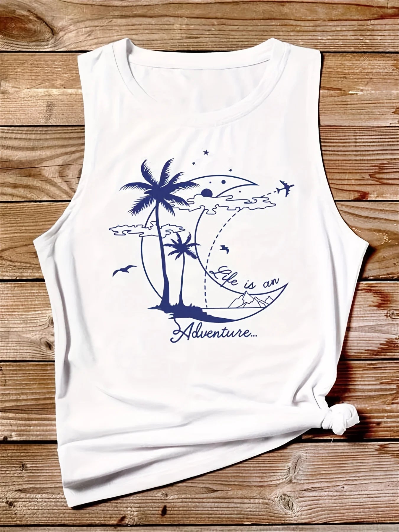 Women's Summer Coconut Tree Print Large Casual Sleeveless Loose Tank Top T-shirt