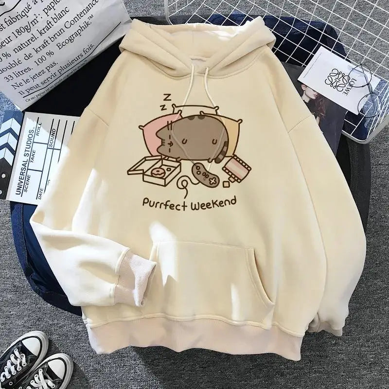 Women's cat hooded sweatshirt 2024 cartoon costume Korean Harajuku Kawai style oversized