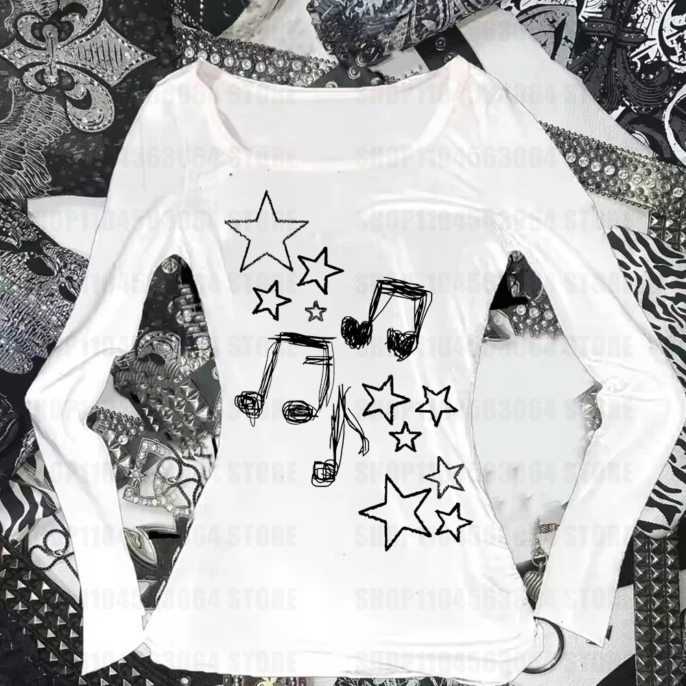 Women Top Y2k 2000s Tops Woman Clothes Baby Tees Y2k Kitty Emo Spring 2025 Woman Gothic Long Sleeve 90s Clothes Vintage Kpop