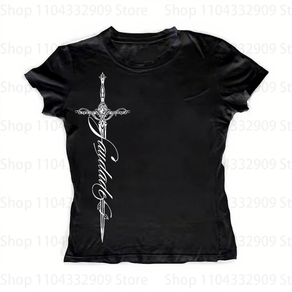 Y2K Harajuku Aesthetic Gothic Fairycore Long Sleeve Tee Character Slim Chic Print Casual Crop Top Grunge Punk Hip Hop Streetwear